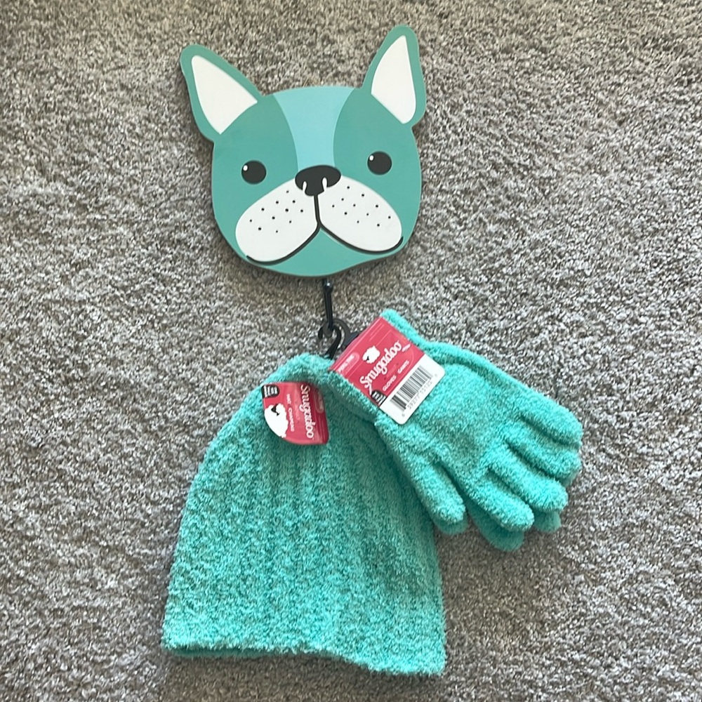 Gift Set. French Bulldog Wall Hook, Beanie & Mittens